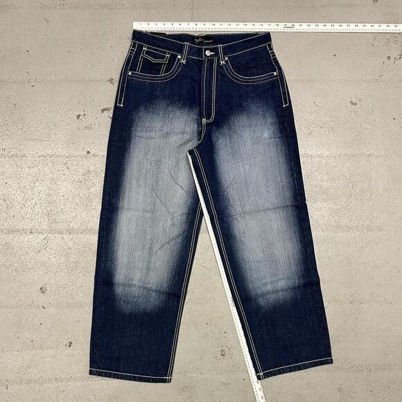 Vintage baggy y2k riflessi faded blue skater unique embroidered design denim - Picture 4 of 7